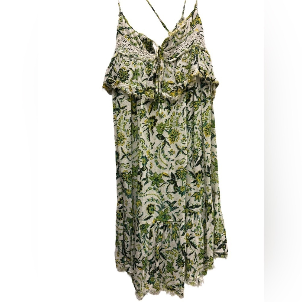 Free People Floral Tie-Front Mini Dress 🌿 Lace, bright green pattern, size M - Picture 6 of 9
